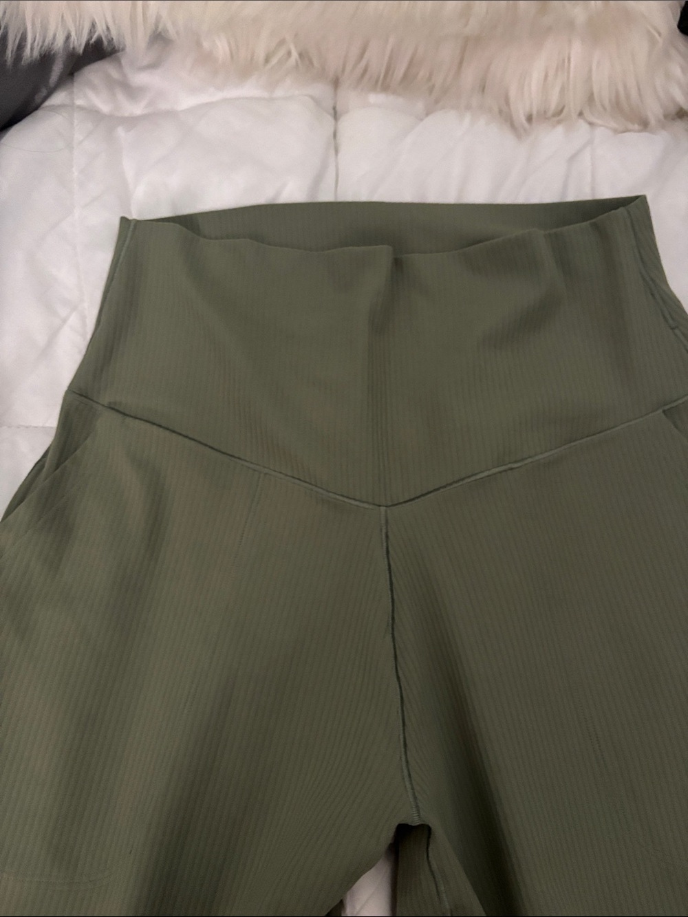Olive Green Wide-Leg Ribbed Pants - with matching top - Picture 2 of 4